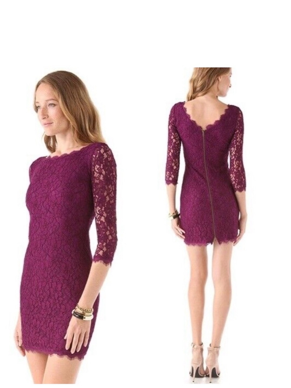 Diane Von Furstenberg Plum Lace Sheath Mini Dress